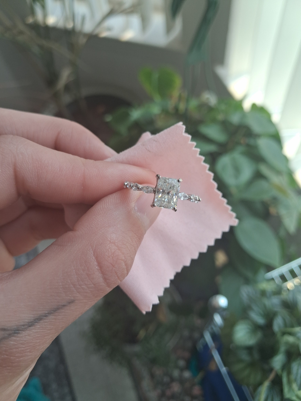 Silver Radiant-Cut Engagement Ring - Sparkling Clear Center